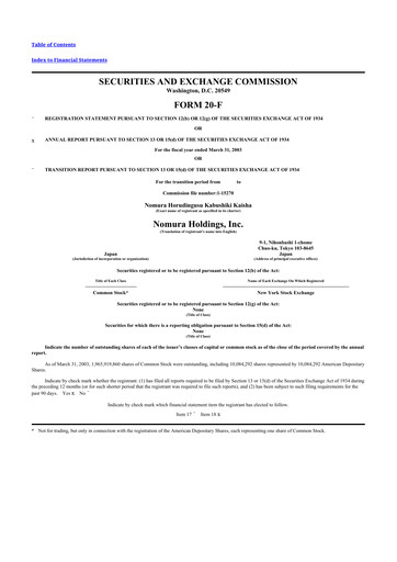 Vorschaubild Nomura Holdings 20-F Jahresbericht 