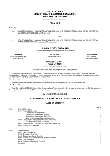 Thumbnail Nu Skin 10-Q Quarterly Report FY 