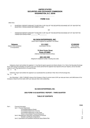 Thumbnail Nu Skin 10-Q Quarterly Report FY 