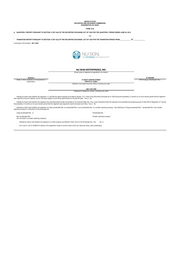 Thumbnail Nu Skin 10-Q Quarterly Report FY2012 