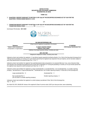 Thumbnail Nu Skin 10-Q Quarterly Report FY2015 