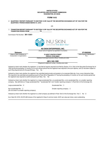 Thumbnail Nu Skin 10-Q Quarterly Report FY2016 