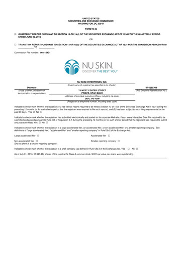 Thumbnail Nu Skin 10-Q Quarterly Report FY2016 