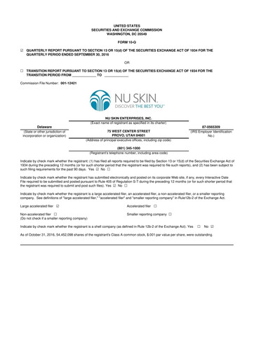 Thumbnail Nu Skin 10-Q Quarterly Report FY2016 