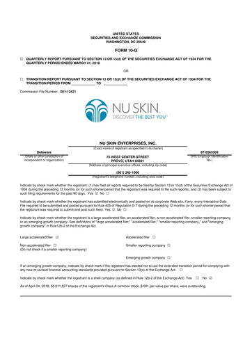 Thumbnail Nu Skin 10-Q Quarterly Report FY2018 