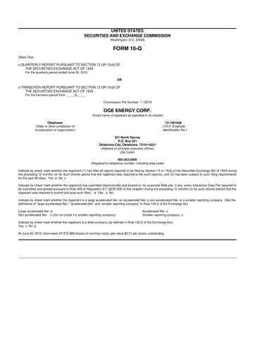 Vorschaubild OGE Energy
 10-Q Quartalsbericht 2010 