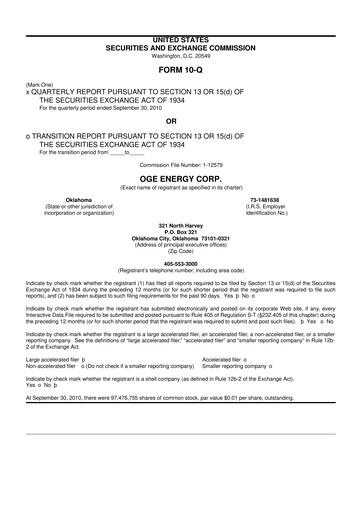 Vorschaubild OGE Energy
 10-Q Quartalsbericht 2010 