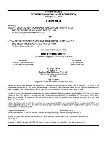 Vorschaubild OGE Energy
 10-Q Quartalsbericht 2011 