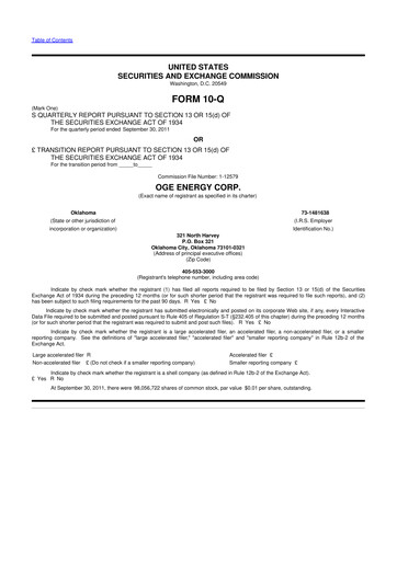 Vorschaubild OGE Energy
 10-Q Quartalsbericht 2011 