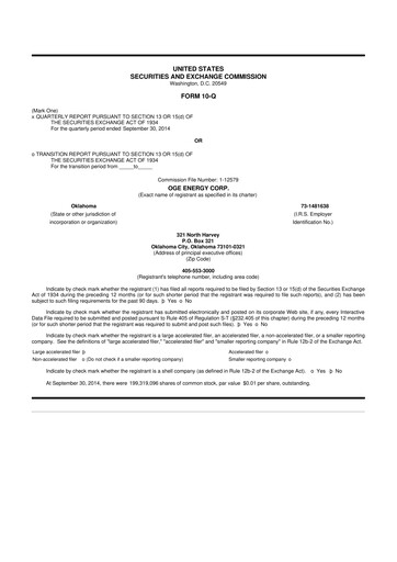 Vorschaubild OGE Energy
 10-Q Quartalsbericht 2014 