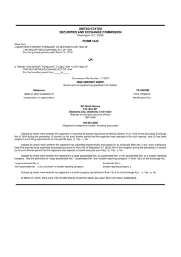 Vorschaubild OGE Energy
 10-Q Quartalsbericht 2016 