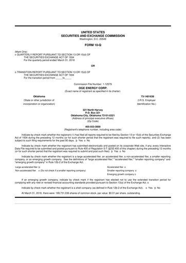 Vorschaubild OGE Energy
 10-Q Quartalsbericht 2018 
