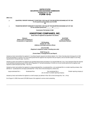 Thumbnail Kingstone Companies 10-Q Quarterly Report FY 