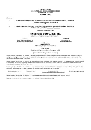 Thumbnail Kingstone Companies 10-Q Quarterly Report FY 