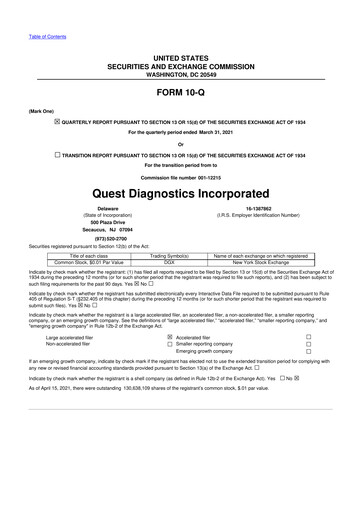 Vorschaubild Quest Diagnostics
 10-Q Quartalsbericht 2021 