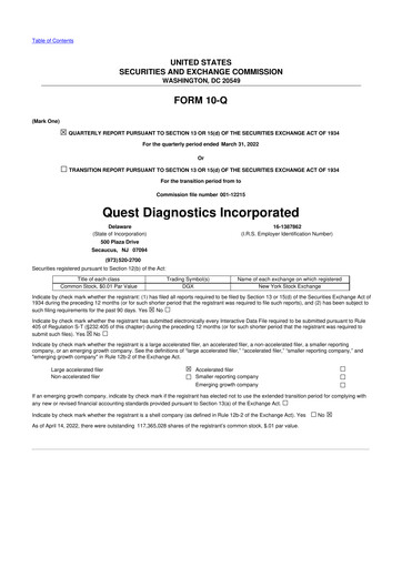 Vorschaubild Quest Diagnostics
 10-Q Quartalsbericht 2022 
