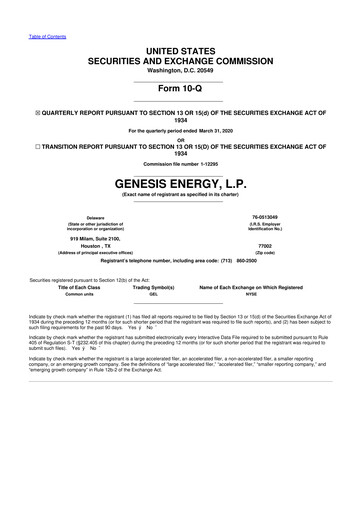 Thumbnail Genesis Energy  L.P. 10-Q Quarterly Report FY2020 