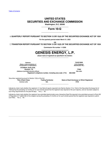 Thumbnail Genesis Energy  L.P. 10-Q Quarterly Report FY2022 