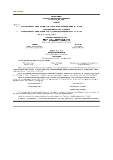 Thumbnail ANI Pharmaceuticals 10-Q Quarterly Report FY2022 