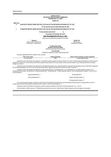 Thumbnail ANI Pharmaceuticals 10-Q Quarterly Report FY2022 