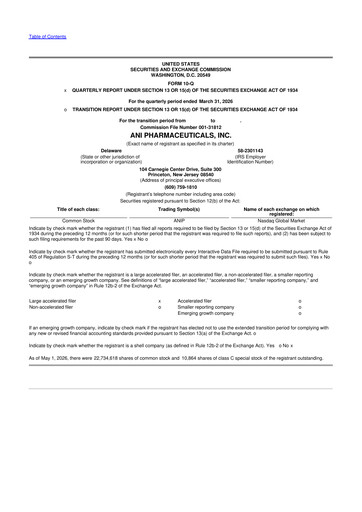 Thumbnail ANI Pharmaceuticals 10-Q Quarterly Report FY 