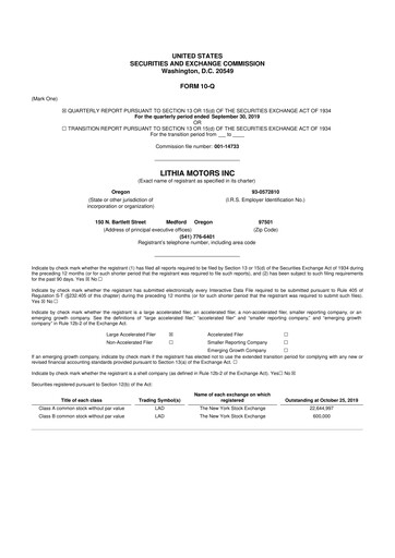 Vorschaubild Lithia Motors 10-Q Quartalsbericht 2019 