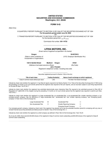 Vorschaubild Lithia Motors 10-Q Quartalsbericht 2020 