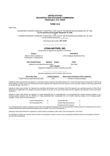 Vorschaubild Lithia Motors 10-Q Quartalsbericht 2020 