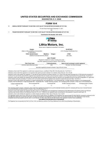 Thumbnail Lithia Motors 10-K Annual Report 2021