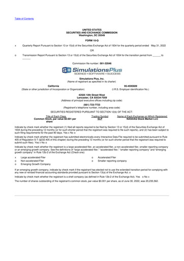 Miniature Simulations Plus
 10-Q Rapport trimestriel 2022 