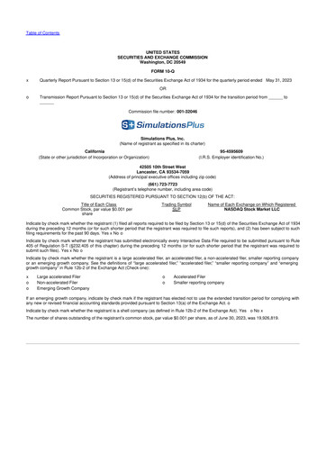 Miniature Simulations Plus
 10-Q Rapport trimestriel 2023 