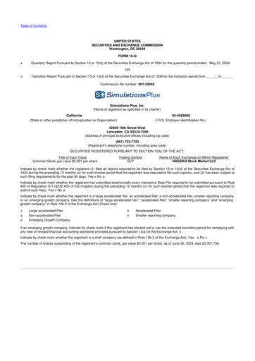 Miniature Simulations Plus
 10-Q Rapport trimestriel 2024 