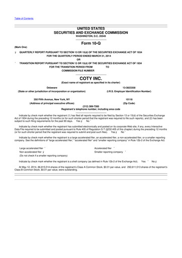 Miniature Coty 10-Q Rapport trimestriel 2014 