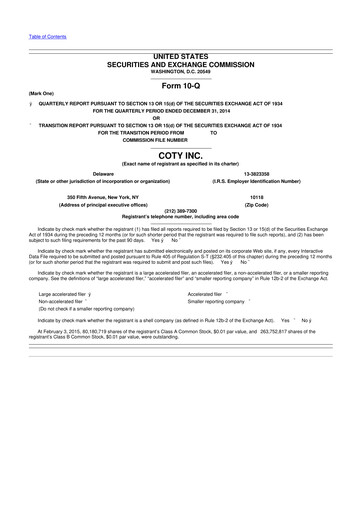 Miniature Coty 10-Q Rapport trimestriel 2015 