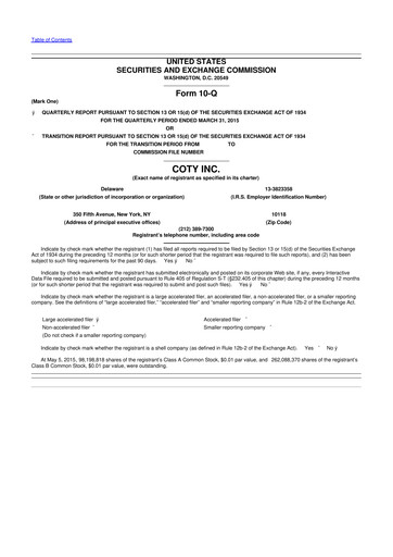 Miniature Coty 10-Q Rapport trimestriel 2015 
