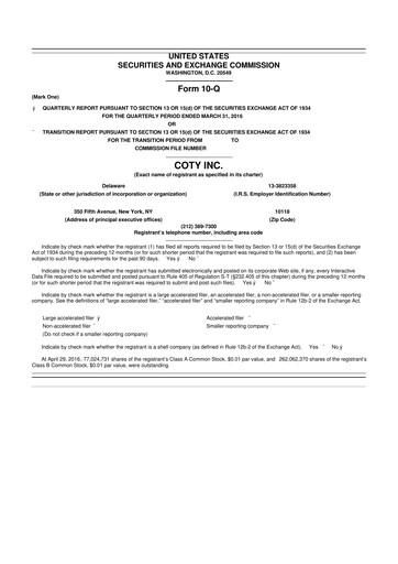 Miniature Coty 10-Q Rapport trimestriel 2016 
