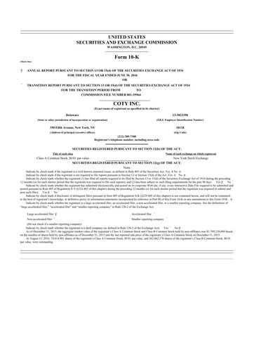 Thumbnail Coty 10-K Annual Report 2016