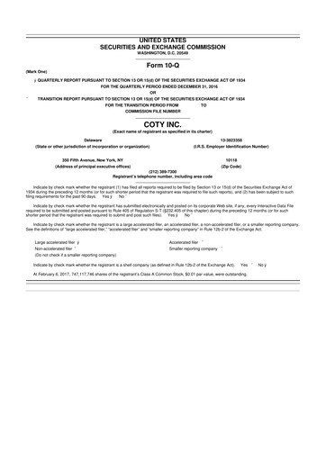 Miniature Coty 10-Q Rapport trimestriel 2017 