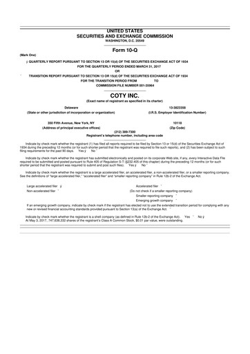 Miniature Coty 10-Q Rapport trimestriel 2017 