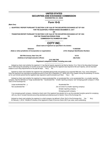 Miniature Coty 10-Q Rapport trimestriel 2018 