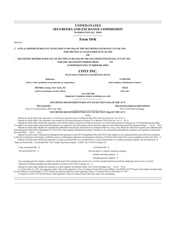 Thumbnail Coty 10-K Annual Report 2018