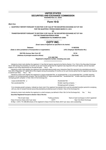 Miniature Coty 10-Q Rapport trimestriel 2019 