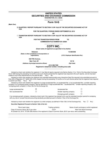 Miniature Coty 10-Q Rapport trimestriel 2020 
