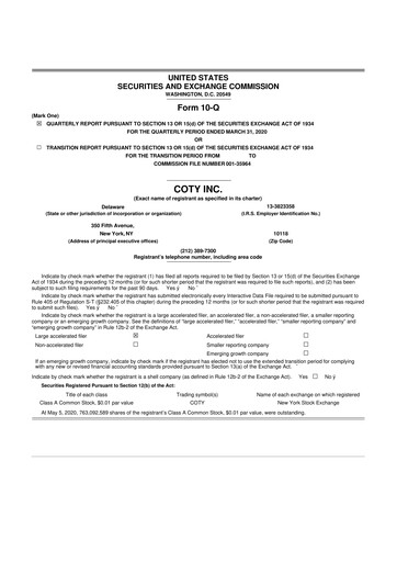 Miniature Coty 10-Q Rapport trimestriel 2020 