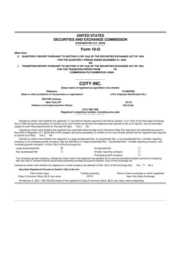 Miniature Coty 10-Q Rapport trimestriel 2021 