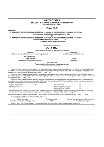 Miniature Coty 10-Q Rapport trimestriel 2021 