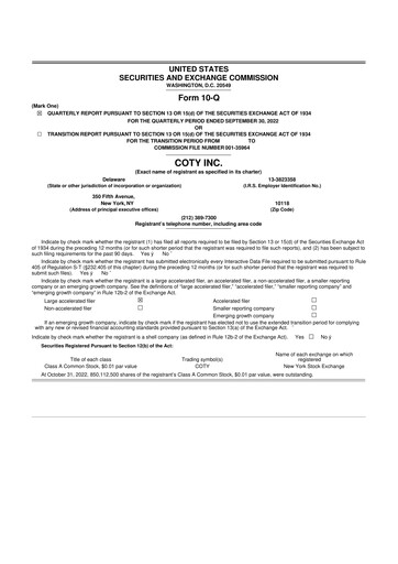 Miniature Coty 10-Q Rapport trimestriel 2023 