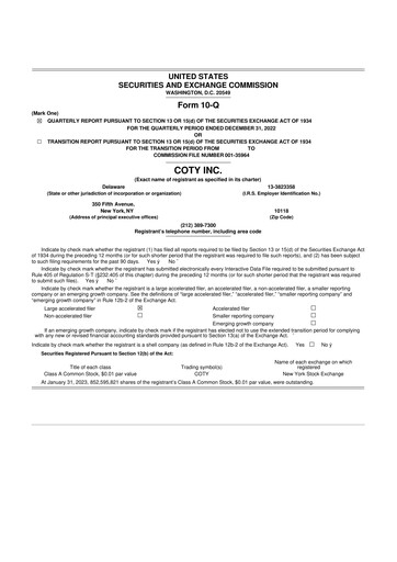 Miniature Coty 10-Q Rapport trimestriel 2023 