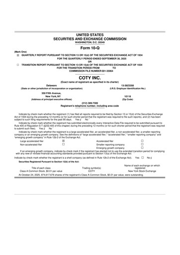 Miniature Coty 10-Q Rapport trimestriel 2026 