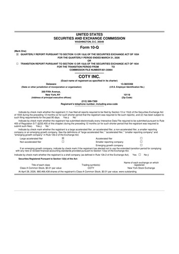 Thumbnail Coty 10-Q Quarterly Report FY 